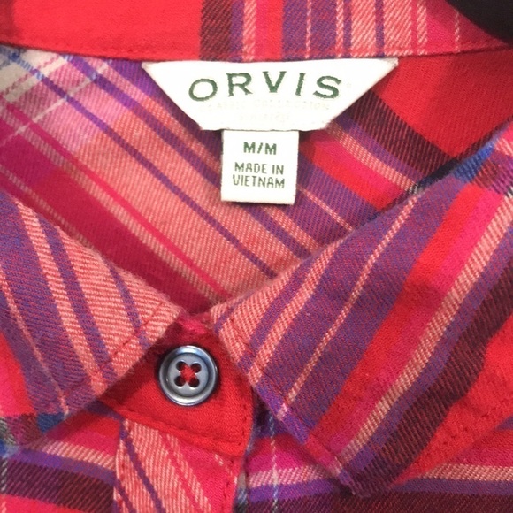Orvis Red Plaid Long Sleeve Cotton Blend Button Up Shirt size M - Picture 2 of 9